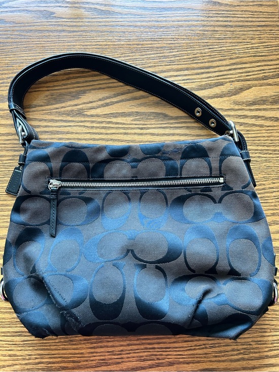 Coach Handbags - Coach Dark Brown Canvas Black  Leather Strap Signature Shoulder Bag F-15067